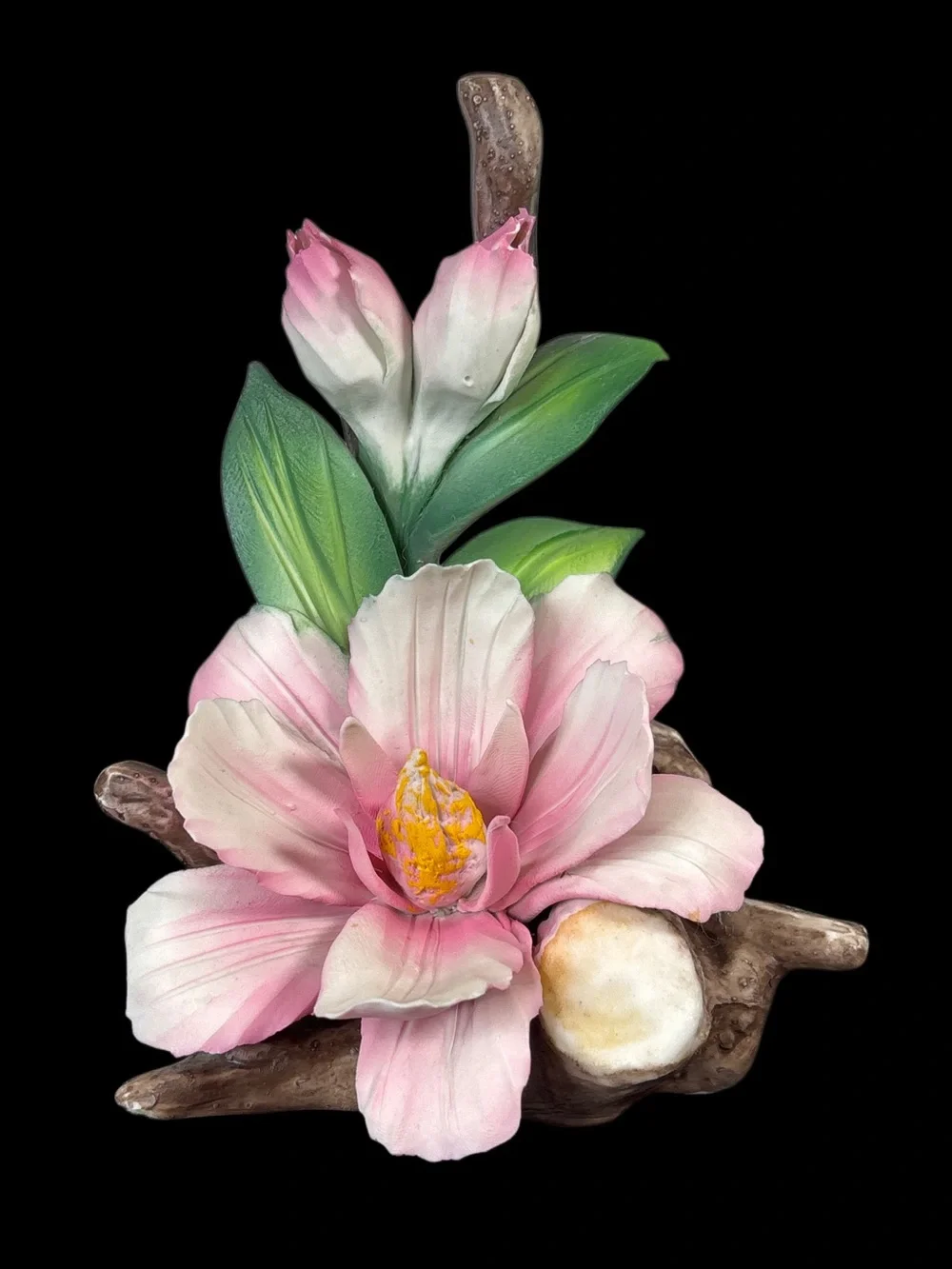 Vintage Capodimonte Porcelain Pink Blossom Floral Sculpture.